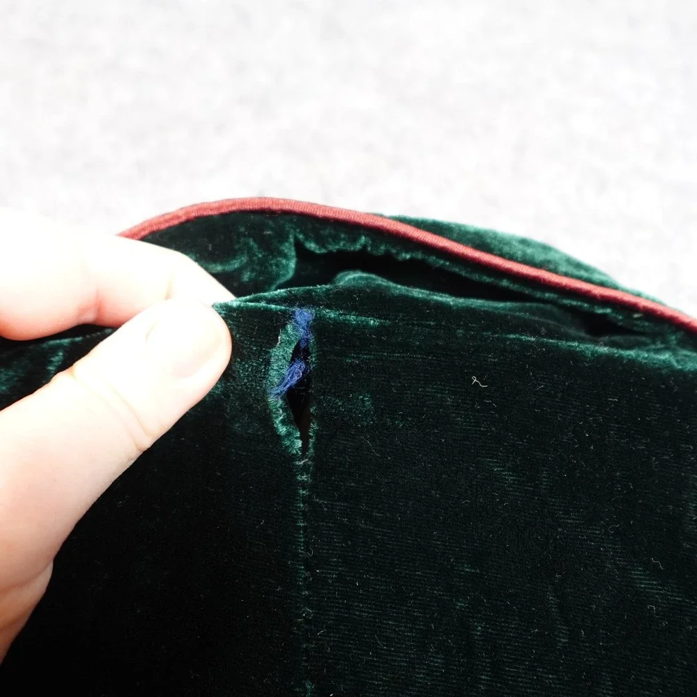 VTG Ralph Lauren Dress Girls 12 Velvet Dark Green Red Trim Long Sleeve‎ Holiday
